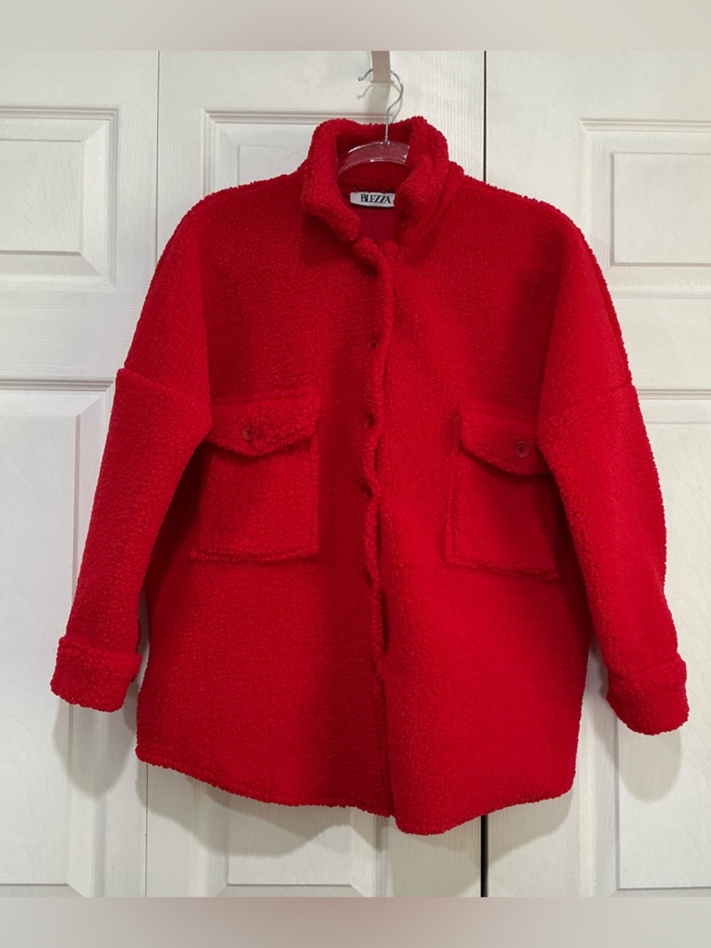 🖤 BLEZZA Red Fleece Oversized Jacket - XS
